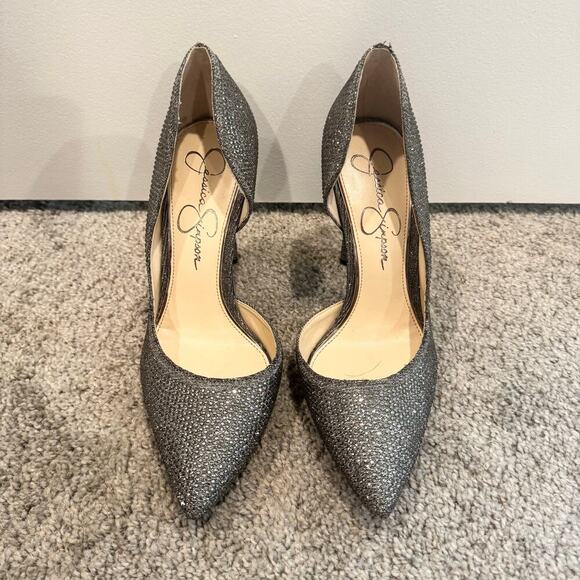 Jessica Simpson Heels Gray Silver Sparkle Shiny Womens 7 - Picture 1 of 12